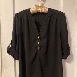 Black Button-Tab Top, S/M, Dressy, Semi-sheer, Perfect Condition